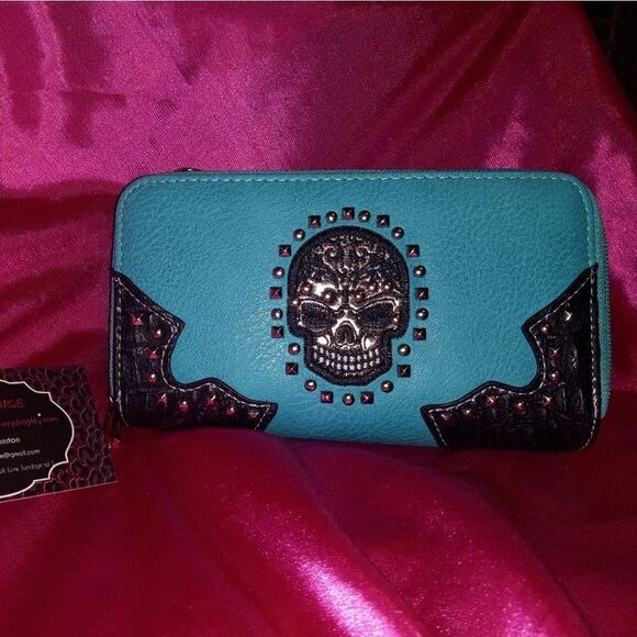 Skull Head Embroidered Wallet/Wristlet  - Picture 1 of 3